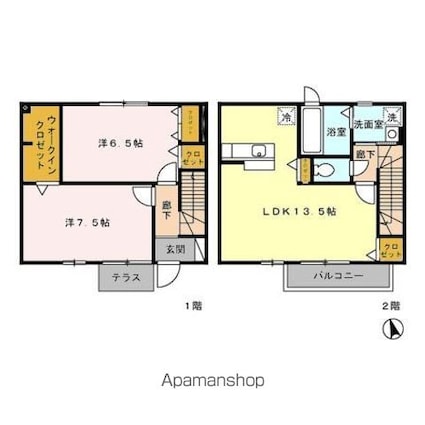 ツイン　オークス　コート　　Ｎｏｒｔｈ[2LDK/70.32m2]の間取図