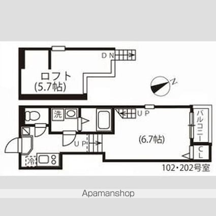 ハーモニーテラス川名町Ⅱ[1K/21.82m2]の間取図