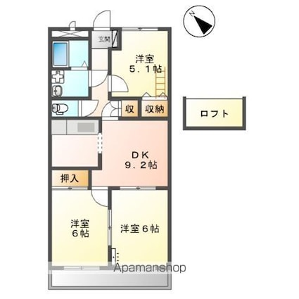 エルブライト[3DK/57.75m2]の間取図