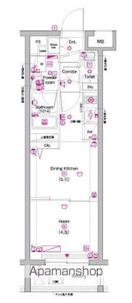 ＰＲＥＭＩＵＭ　ＣＵＢＥ　中野富士見町[1DK/25.5m2]の間取図