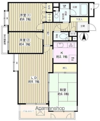 フラット浜田山[3LDK/67.17m2]の間取図