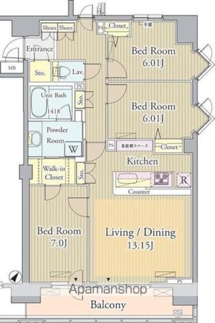 ＰＲＩＭＥ　ＵＲＢＡＮ　東中野　ＣＯＵＲＴ[3LDK/82.92m2]の間取図