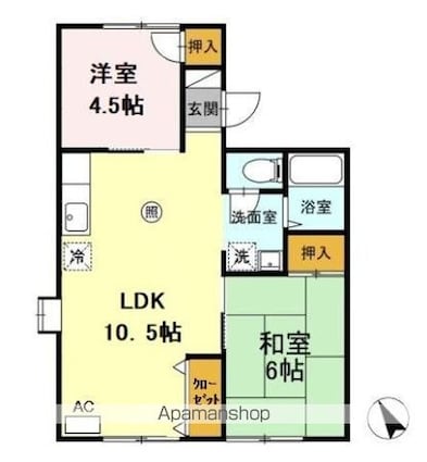 冬築タウン　Ｄ棟[3DK/46.56m2]の間取図