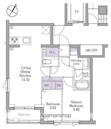 イプセ白金[2LDK/50.01m2]の間取図