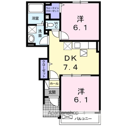 サピィー　三宅[2DK/44.7m2]の間取図