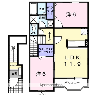 デルソーレＢ[2LDK/58.8m2]の間取図