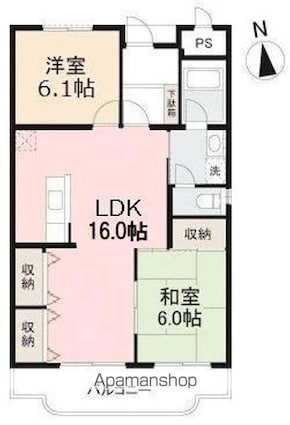 サンヴェール木太　北棟[2LDK/67.32m2]の間取図