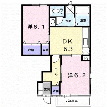 リーヴメゾン北館　Ｄ[2DK/46.92m2]の間取図