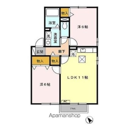 東京都昭島市田中町２丁目[2LDK/53.76m2]の間取図