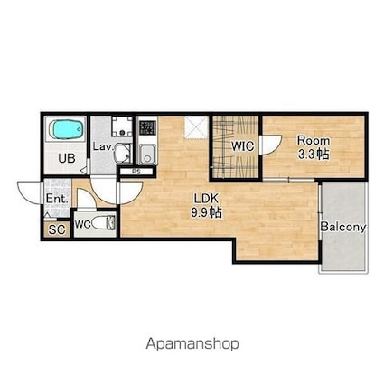 大阪府岸和田市春木宮川町[1LDK/33.62m2]の間取図