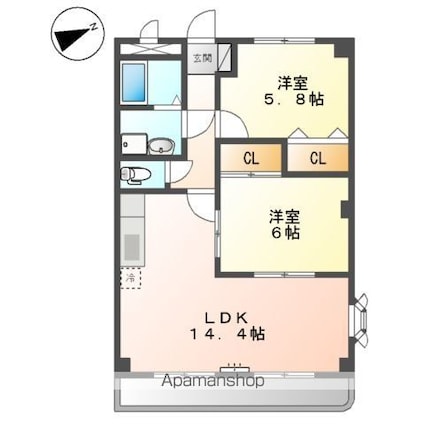 サンフォレスト曙[2LDK/57.33m2]の間取図