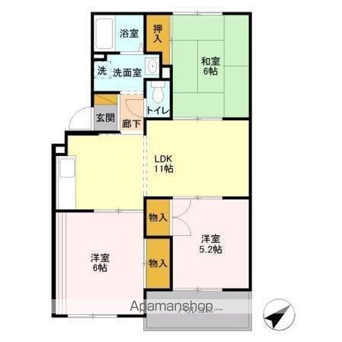 パークヒルズ天台 301 ｜ 千葉県千葉市稲毛区天台３丁目1-12（賃貸アパート3LDK・3階・65.44㎡） その2