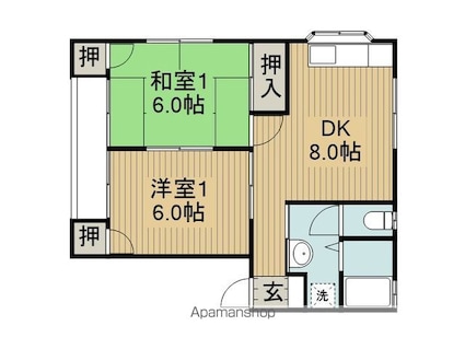 アイディール・パーソンズＡ棟[2DK/46m2]の間取図