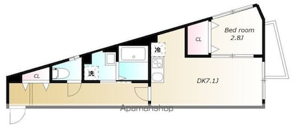 クレストール下馬[1DK/28.36m2]の間取図