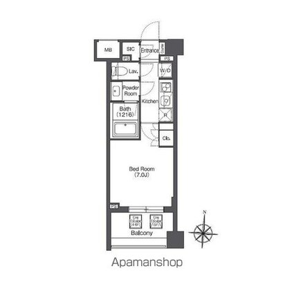 ＯＲＳＵＳ　ＨＯＮＪＯＡＺＵＭＡＢＡＳＨＩ[1K/25.38m2]の間取図