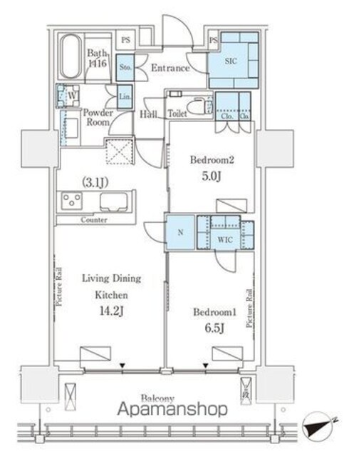 ロイヤルパークス品川[2LDK/63.34m2]の間取図