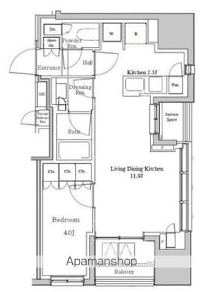 パークホームズ渋谷松濤[1LDK/36.77m2]の間取図