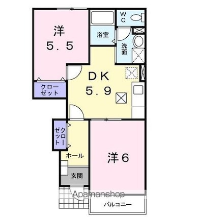 メゾンドールⅡ[2DK/42.77m2]の間取図