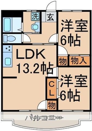 東京都八王子市諏訪町[2LDK/59m2]の間取図