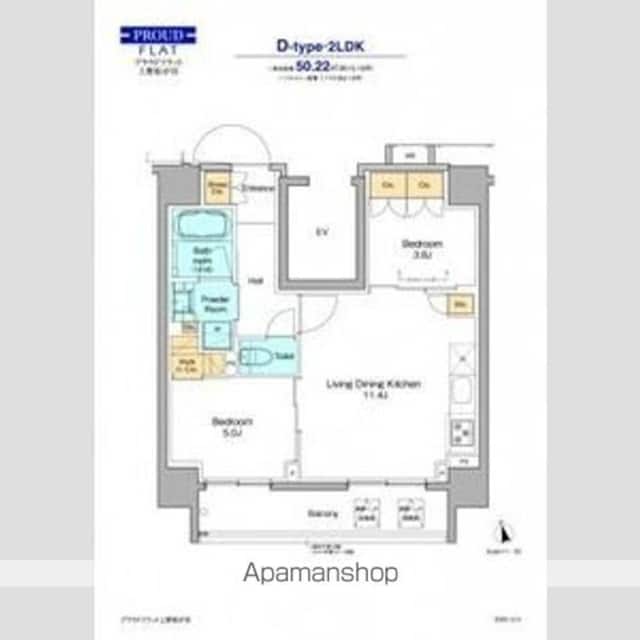 プラウドフラット上野松が谷[2LDK/50.22m2]の間取図