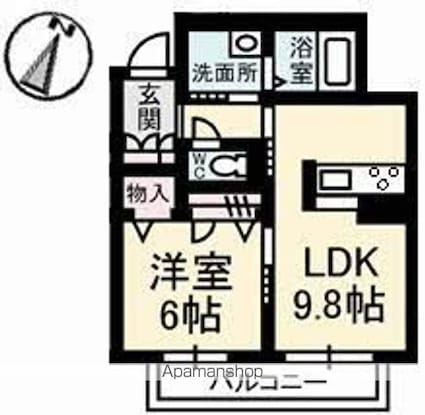 コルテーゼ[1LDK/42.08m2]の間取図