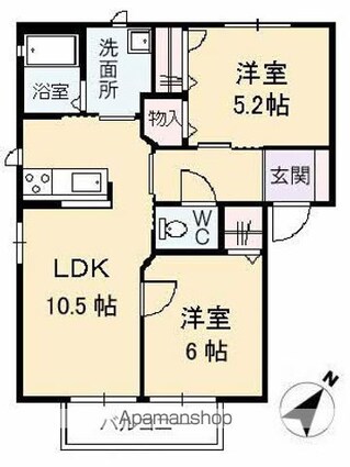 山口県周南市大字栗屋字塩田[2LDK/50.78m2]の間取図
