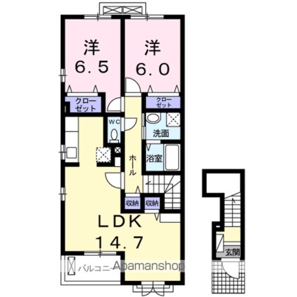 ロータス南島田Ｄ[2LDK/66.02m2]の間取図