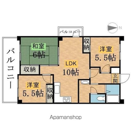マーベリー石川[3LDK/57.72m2]の間取図