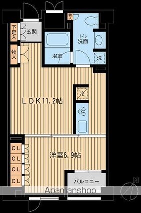 レジデンス三宿[1LDK/44.68m2]の間取図
