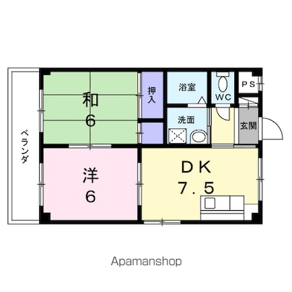 レジデンス家久[2DK/46m2]の間取図
