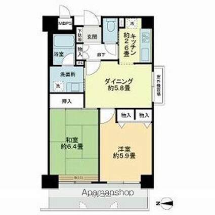 ライオンズマンション倉敷鶴形[2DK/49.7m2]の間取図