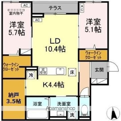 ＣＬＡＳＳＥＵＭ仙台小田原　Ａ棟[2LDK/67.98m2]の間取図