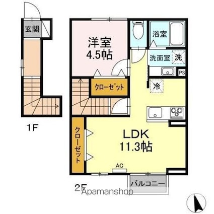 グラシューズ[1LDK/45.85m2]の間取図