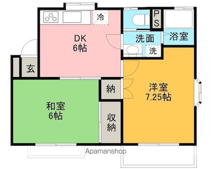 旭ルーミー天童南８号館[2DK/42.64m2]の間取図