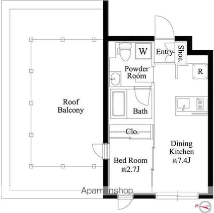 ラ・ペルラ池尻大橋Ⅱ[1DK/25.03m2]の間取図