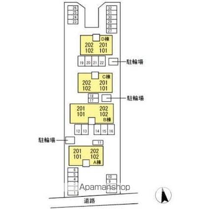 リビングタウン西長戸　Ｃ棟[2LDK/53.77m2]の配置図