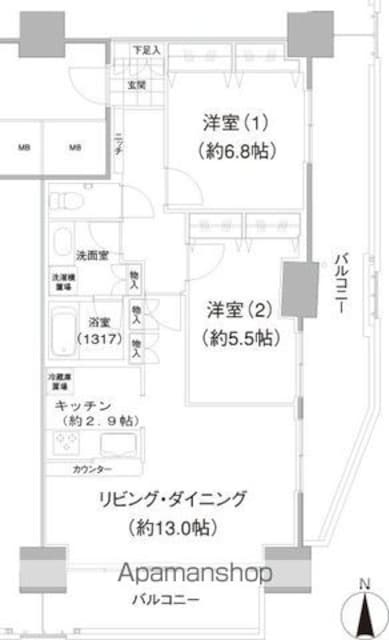 イストワール[2LDK/65.55m2]の間取図