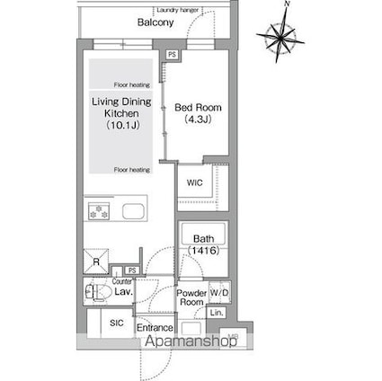コンフォリア・リヴ東中野[1LDK/37.76m2]の間取図