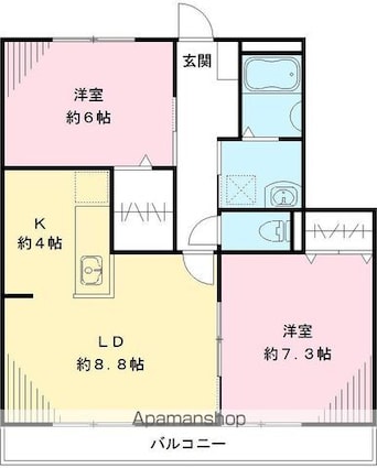 オーク・フルール　Ｂ[2LDK/60.35m2]の間取図
