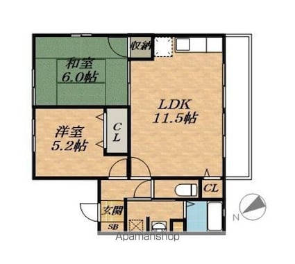 滋賀県蒲生郡日野町大字大窪[2LDK/52.02m2]の間取図