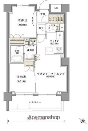 ＴＥＮＡＳ千歳船橋[2LDK/52.24m2]の間取図