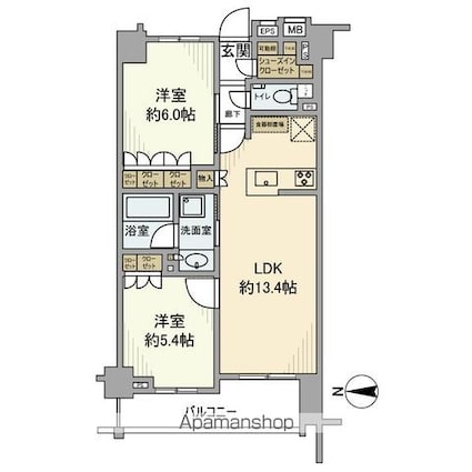 オープンレジデンシア千駄木[2LDK/55.2m2]の間取図