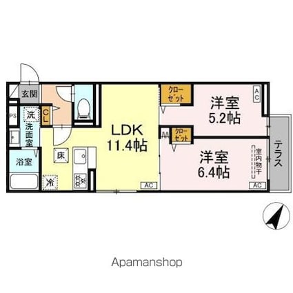 セレスティア白鷺ＩＩ[2LDK/50.28m2]の間取図