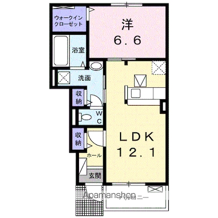 ブルーリバー本庄[1LDK/48.35m2]の間取図
