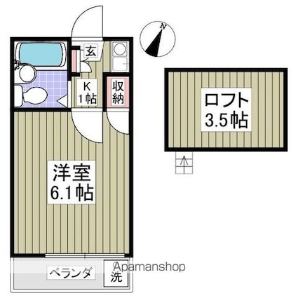 ピースフルハウスＢ棟[1K/15.1m2]の間取図
