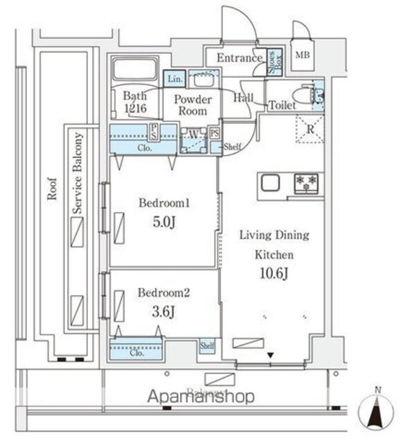 リテラス住吉[2LDK/44.6m2]の間取図