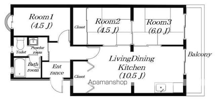 滋賀県大津市国分１丁目[3LDK/60.54m2]の間取図