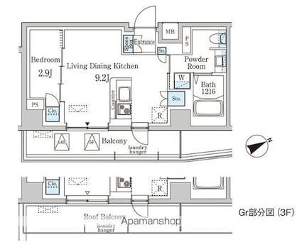 プリマリード南青山[1LDK/32.42m2]の間取図