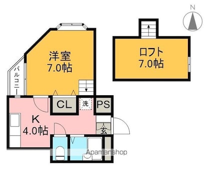 八反町ウイング[1K/26.4m2]の間取図