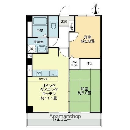 フォブールタウン成合Ｃ棟[2LDK/52.17m2]の間取図